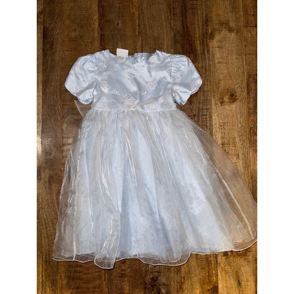 Rose Cottage Girls Size 5 Light Blue Embroidered Organza Tulle Formal Dress